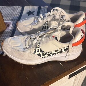 Stylish White and Orange Sneakers with Animal Print (Nike)
